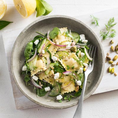 Cucumber, Herb & Four Cheese Ravioli Salad