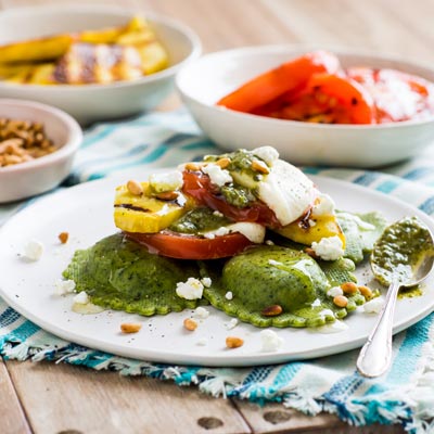 No-Bake Ravioli Caprese Lasagna