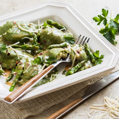 Ravioli with Brown Butter & Asparagus