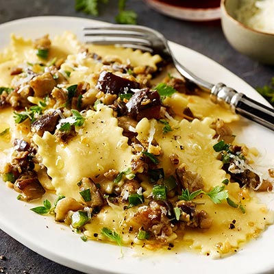 Four Cheese Ravioli with Eggplant and Marjoram Pesto