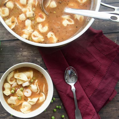 Cheese Tortellini Soup with Shrimp